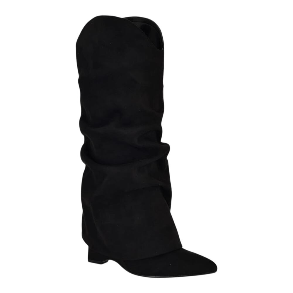 Nine West Women's Amazin Pointy Toe Slouchy Cuffed Knee High Boots Black Size 5